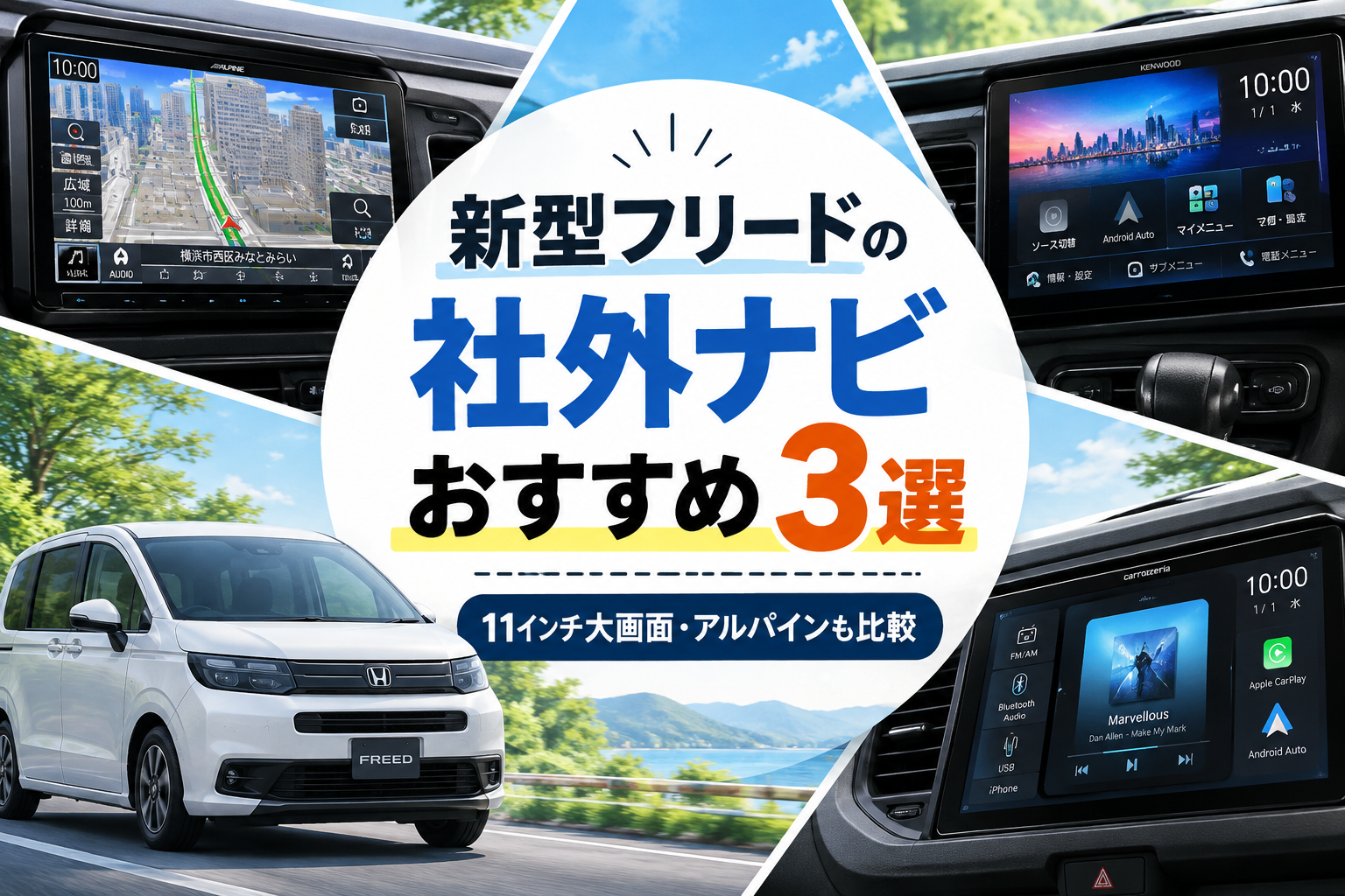 新型フリードの社外ナビおすすめ3選｜11インチ大画面・アルパインも比較